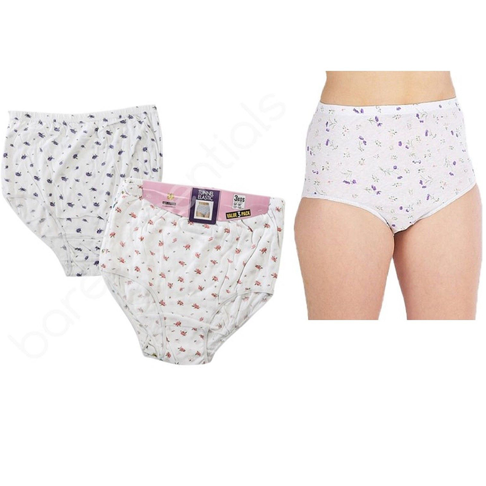 Ladies Cotton Tunnel Elastic Floral Print Full Briefs - Prime Products
